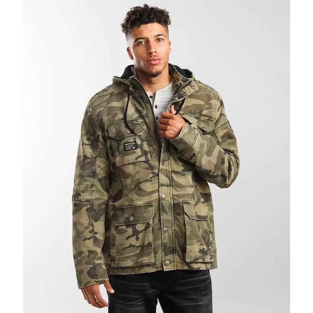 Howitzer Commission Camo Jacket Military XL Patriot Hooded Canvas Lined Pockets‎